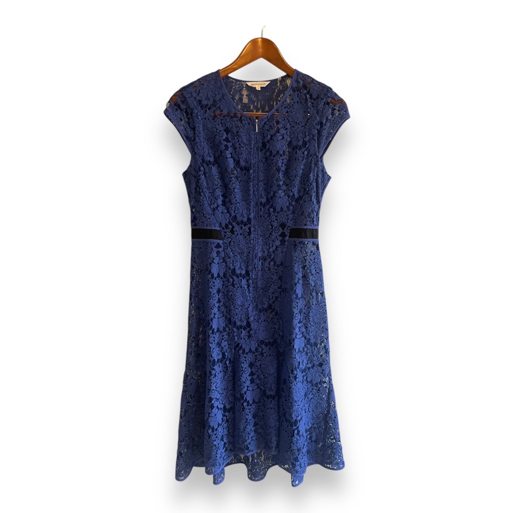 Rebecca Taylor Blue Floral Lace Cap Sleeve Fit &‎ Flare Dress Size 2 Zip Front